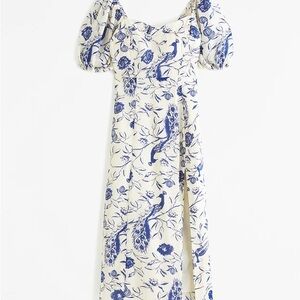 NWT Abercrombie & Fitch Camille Puff Sleeve Blue and White Floral Midi Dress